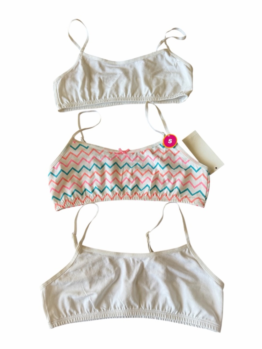 Maidenform Girls 3-Pack Cotton Training Bras - White & Pink Teal Chevron
